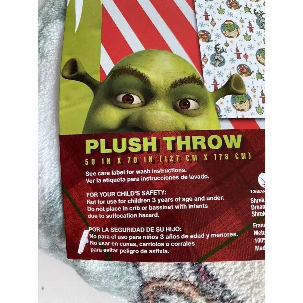 Shrek Christmas Throw Blanket‎ 50 X 70” Donkey Puss N Boots Gingie Holiday NEW